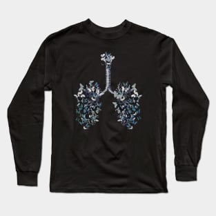 Lung Anatomy art,blue butterflies, Cancer Awareness Long Sleeve T-Shirt